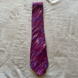 Perry Ellis hand painted Purple Patterned Men's Tie 100% silk